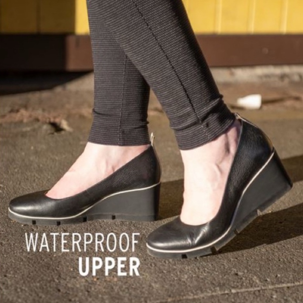 Betabrand Elegant Black All Weather Wedge Shoes with Streamlined Profile